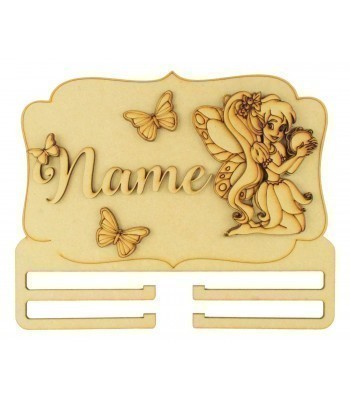 Laser Cut Personalised 3D Large Fairy Themed Plaque with Bow Rail/Holder